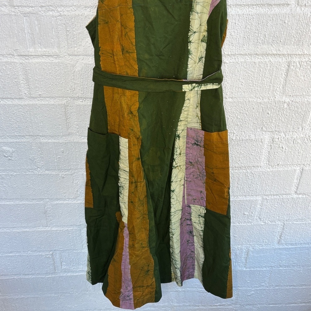Osei-Duro Ghana Cotton Green and Purple Striped Midi Dress sz XS - Picture 4 of 9